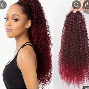 Deep kinky curly wavy synthetic ponytail 22” black and red